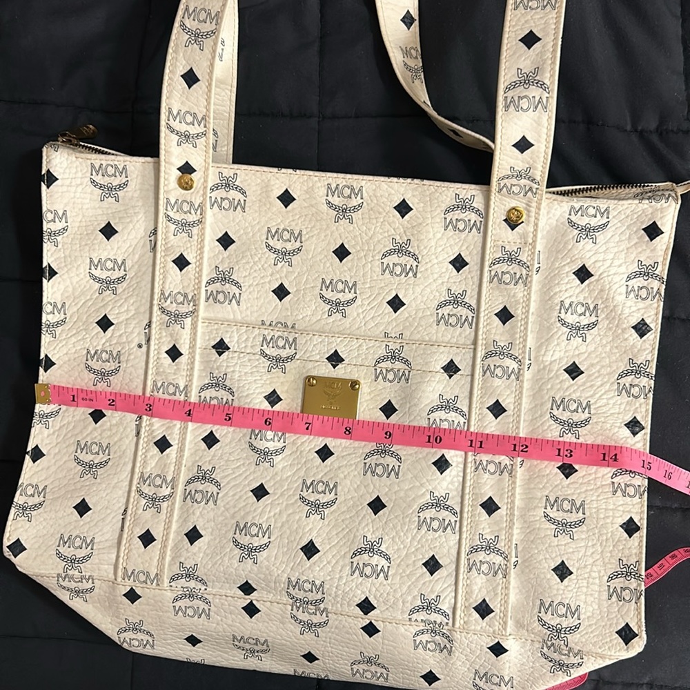 White MCM Visetos Leather Munchen Tote Full Zipper Handmade in Germany 2275A - Picture 14 of 16